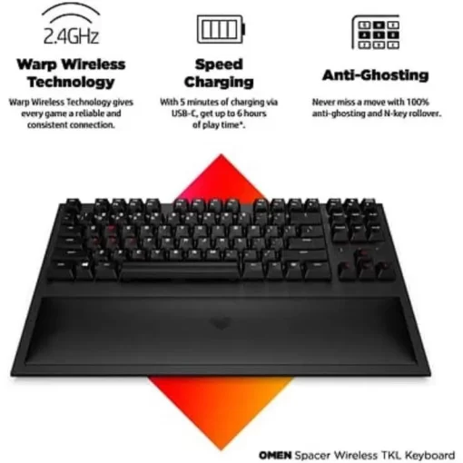 HP Omen Spacer TKL Wireless Gaming Keyboard White and Red Backlit Box Packed with Wrist Rest - Image 4